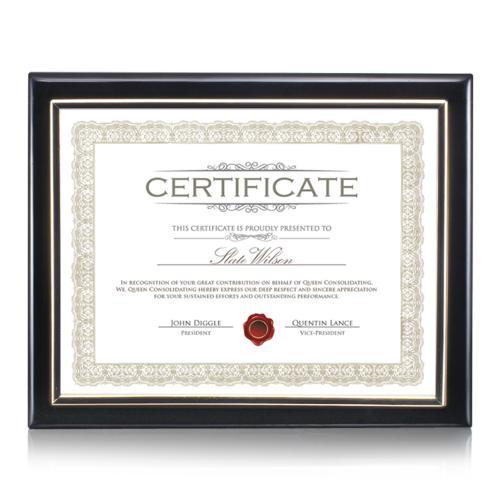 Plaque Awards - Certificate Frames - Oakleigh Certificate Holder - Black