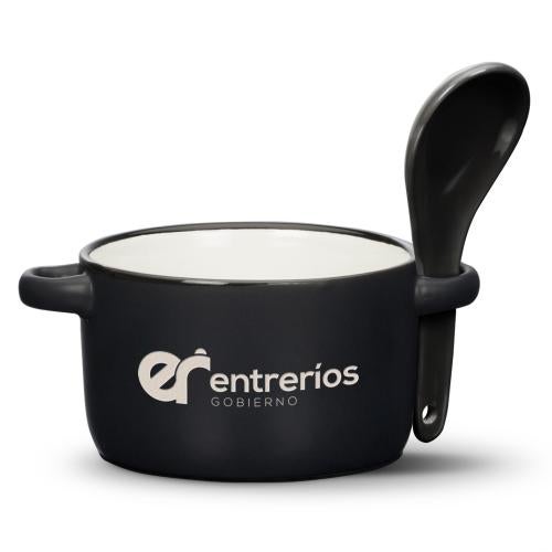 Corporate Gifts - Drinkware - Coffee Mugs - Merritt Soup Mug & Spoon - 12oz - Deep Etch