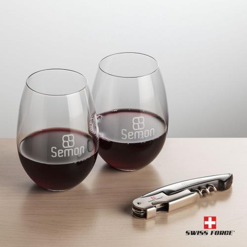 Corporate Gifts - Barware - Glasses Sets - Swiss Force&reg; Opener & Carlita Stemless Wine