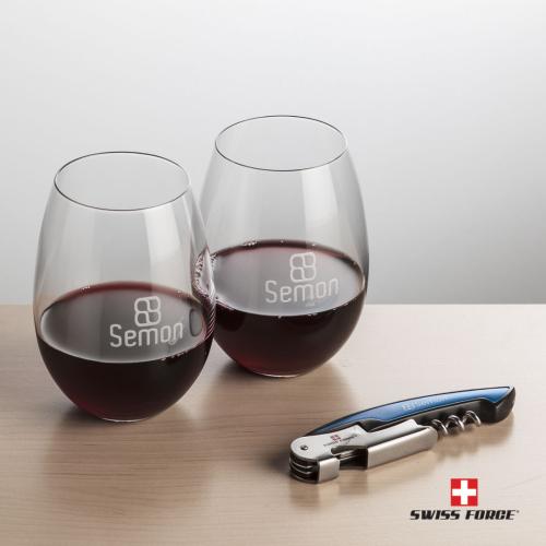 Corporate Gifts - Barware - Glasses Sets - Swiss Force® Opener & Carlita Stemless Wine