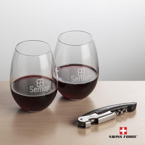 Swiss Force® Opener & Carlita Stemless Wine Corporate Gifts - Barware - Barware Gift Sets - Swiss Force® Opener & Carlita Stemless Wine