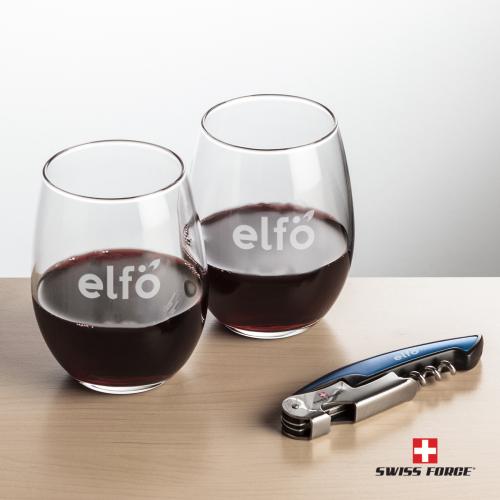 Corporate Gifts - Barware - Glasses Sets - Swiss Force&reg; Opener & Stanford Stemless Wine