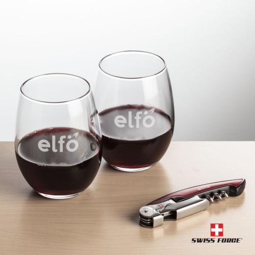 Corporate Gifts - Barware - Glasses Sets - Swiss Force® Opener & Stanford Stemless Wine