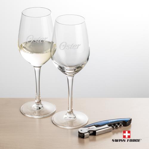 Corporate Gifts - Barware - Wine & Champagne - Wine Glasses - Stemmed - Swiss Force&reg; Opener & Lethbridge Wine