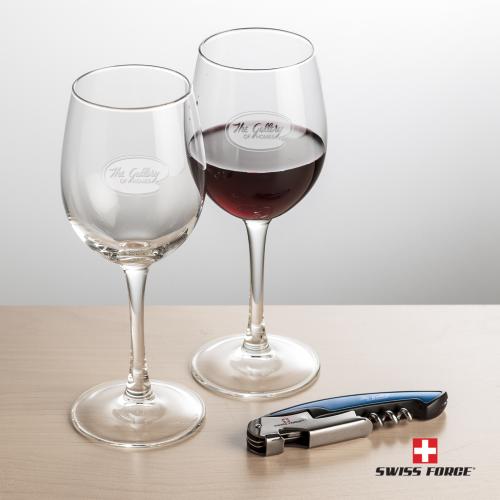 Corporate Gifts - Barware - Wine & Champagne - Wine Glasses - Stemmed - Swiss Force&reg; Opener & Connoisseur Wine