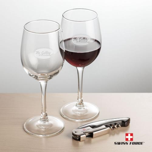 Corporate Gifts - Barware - Wine & Champagne - Wine Glasses - Stemmed - Swiss Force® Opener & Connoisseur Wine