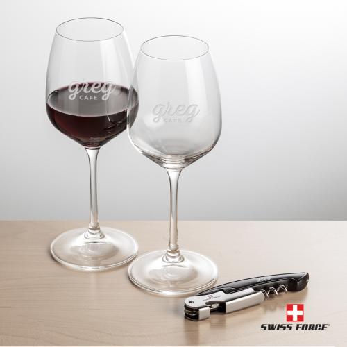 Corporate Gifts - Barware - Wine & Champagne - Wine Glasses - Stemmed - Swiss Force&reg; Opener & Oldham Wine