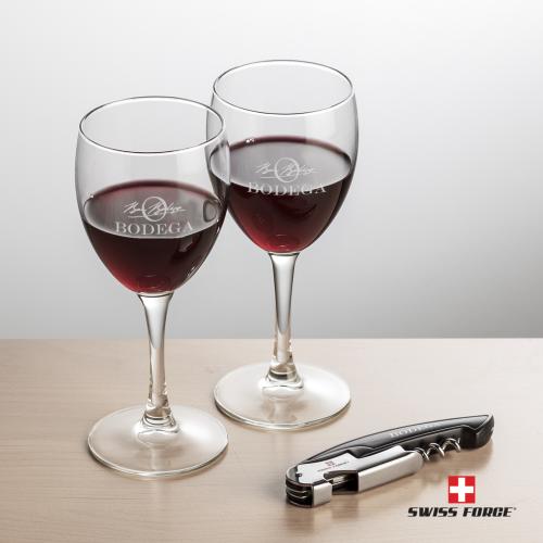 Corporate Gifts - Barware - Wine & Champagne - Wine Glasses - Stemmed - Swiss Force&reg; Opener & Carberry Wine