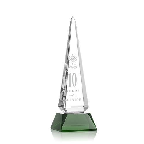 Recognition Awards - Crystal Awards - Helmsley Obelisk - Green