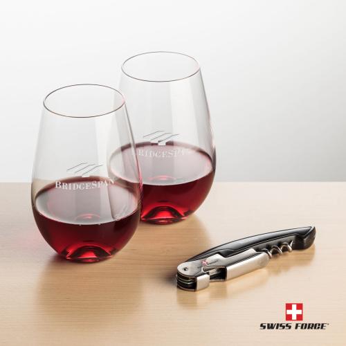 Corporate Gifts - Barware - Glasses Sets - Swiss Force&reg; Opener & Boston Stemless Wine