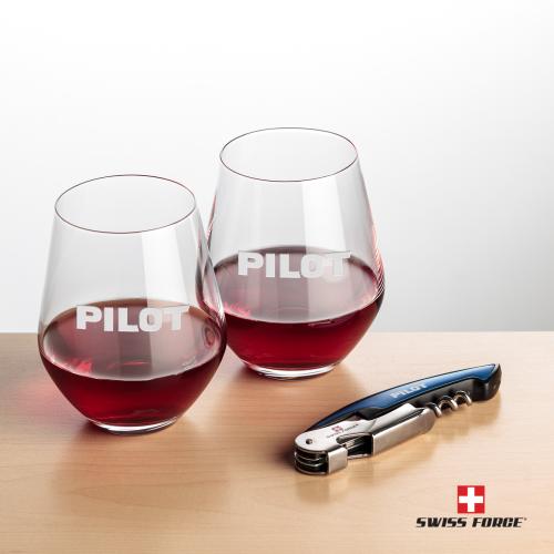 Corporate Gifts - Barware - Glasses Sets - Swiss Force&reg; Opener & Reina Stemless Wine