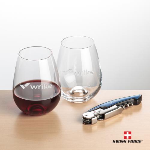 Corporate Gifts - Barware - Glasses Sets - Swiss Force&reg; Opener & Edderton Stemless Wine