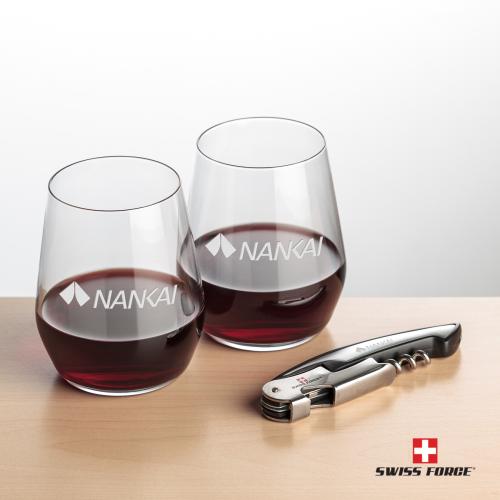 Corporate Gifts - Barware - Glasses Sets - Swiss Force&reg; Opener & Germain Stemless Wine