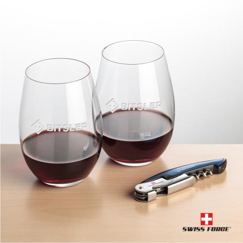 Corporate Gifts - Barware - Glasses Sets - Swiss Force&reg; Opener & Laurent Stemless Wine
