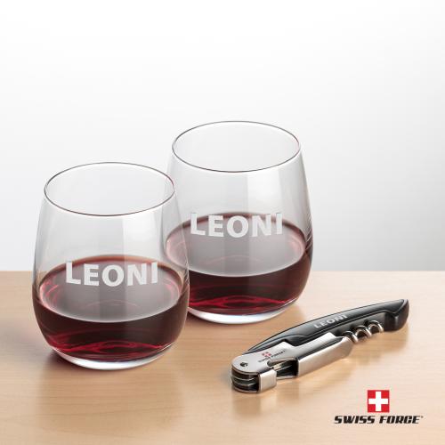 Corporate Gifts - Barware - Glasses Sets - Swiss Force&reg; Opener & Crestview Stemless Wine