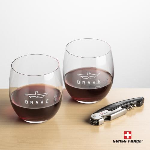 Corporate Gifts - Barware - Glasses Sets - Swiss Force&reg; Opener & Zacata Stemless Wine