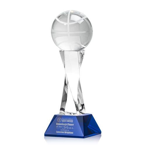 Recognition Awards - Crystal Awards - Basketball Award on Langport Base - Blue