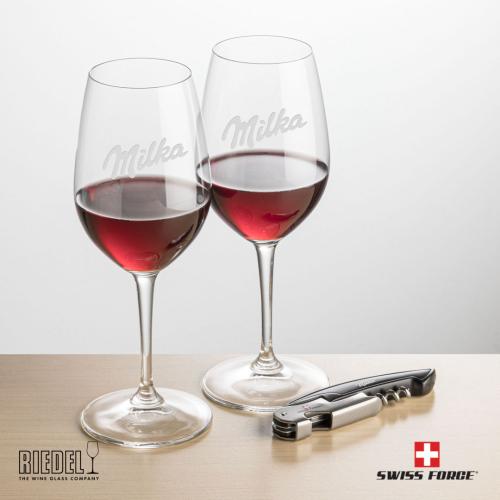 Corporate Gifts - Barware - Glasses Sets - Swiss Force® Opener & RIEDEL Oenologue Wine