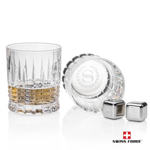 Corporate Gifts - Barware - Glasses Sets - Swiss Force&reg; S/S Ice Cubes & 2 Princeton OTR