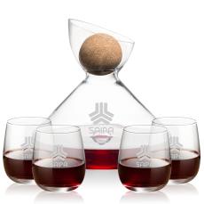 Woodbury Carafe w/Cork Stopper & Crestview Stemless Wine - Barware Gift Sets