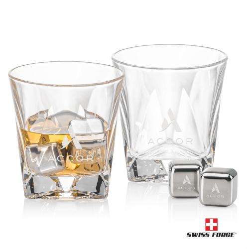 Corporate Gifts - Barware - Glasses Sets - Swiss Force&reg; S/S Ice Cubes & 2 Oakhaven OTR
