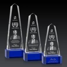 Geneva 3D Award on Base - Blue - 3D Engraved Crystal Awards