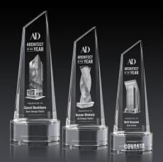 Akron Tower 3D Award on Base - Clear - 3D Engraved Crystal Awards