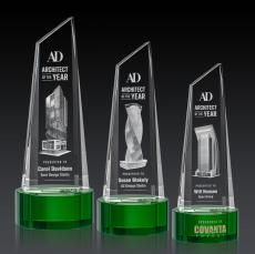 Akron Tower 3D Award on Base - Green - 3D Engraved Crystal Awards