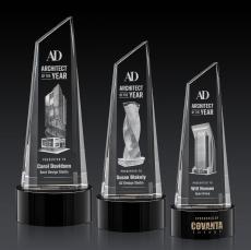 Akron Tower 3D Award on Base - Black - 3D Engraved Crystal Awards