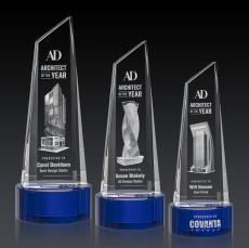 Akron Tower 3D Award on Base - Blue - Colored Glass Awards