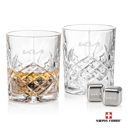Corporate Gifts - Barware - Glasses Sets - Swiss Force&reg; S/S Ice Cubes & 2 Brinkley OTR