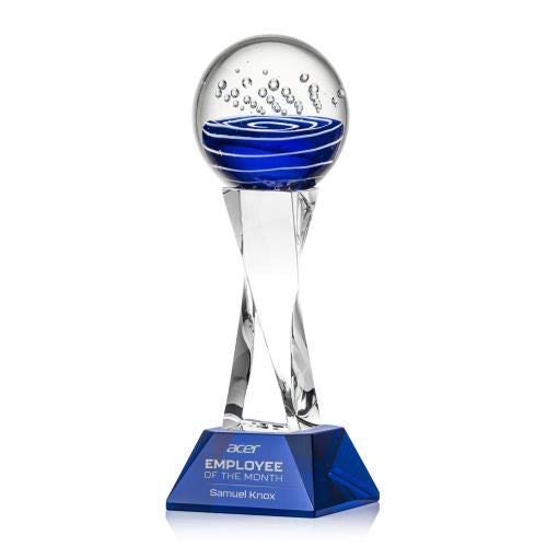 Recognition Awards - Glass Awards - Art Glass Awards - Tranquility Award on Langport Base - Blue