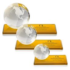 Globe Award on Rectangle Base - Amber - Crystal Paperweights