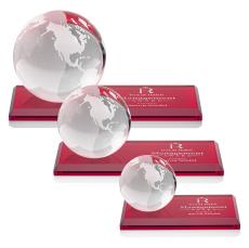 Globe Award on Rectangle Base - Red - Crystal Paperweights