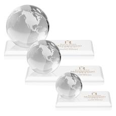 Globe Award on Rectangle Base - White - Crystal Paperweights