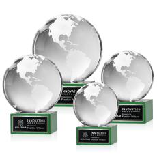 Globe Award on Hancock Base - Green - Crystal Globe Awards