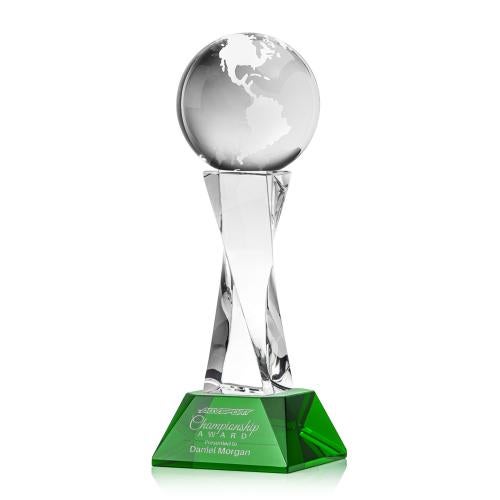 Recognition Awards - Crystal Awards - Globe Award on Langport Base - Green