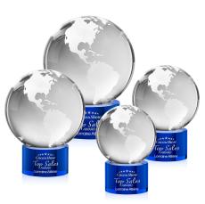 Globe Award on Marvel Base - Blue - Colored Glass Awards