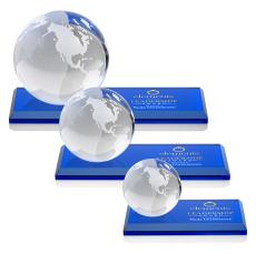 Globe VividPrint Award on Rectangle Base - Blue - Crystal Globe Awards