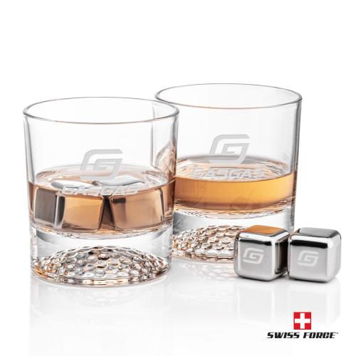 Corporate Gifts - Barware - Glasses Sets - Swiss Force® S/S Ice Cubes & 2 Fairway OTR