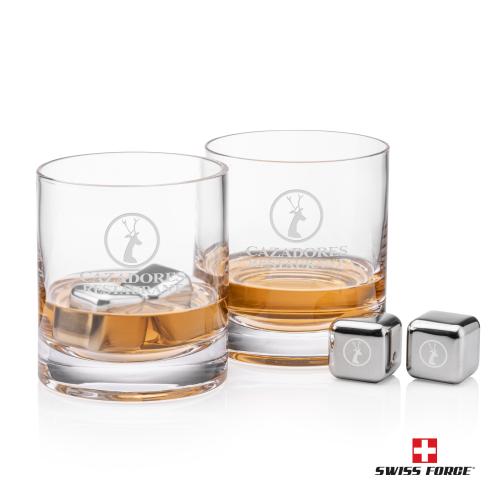 Corporate Gifts - Barware - Glasses Sets - Swiss Force&reg; S/S Ice Cubes & 2 Riviera OTR
