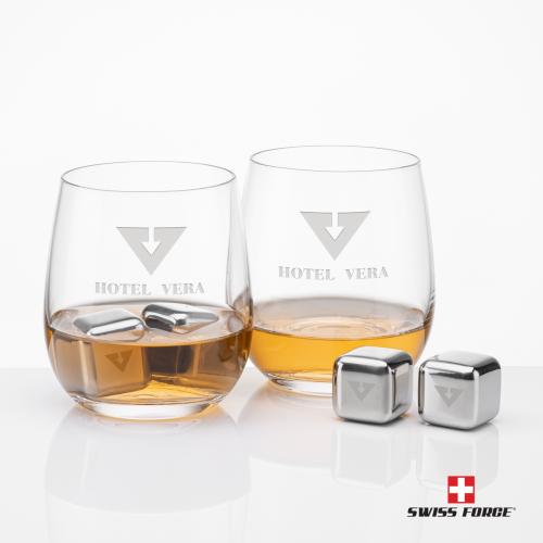 Corporate Gifts - Barware - Glasses Sets - Swiss Force&reg; S/S Ice Cubes & 2 Gibson OTR
