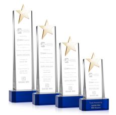 Fanshaw Gold Star Award on Base - Blue - Colored Crystal Awards