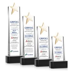 Fanshaw Gold Star VividPrint Award on Base - Black - Black Crystal Awards