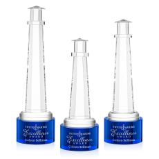 Lighthouse Award on Marvel Base - Blue - Colored Crystal Awards