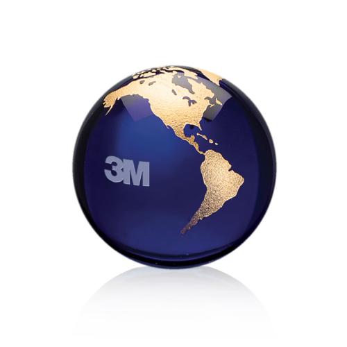 Globe Paperweight - Blue Recognition Awards - Crystal Awards - Globe Paperweight - Blue