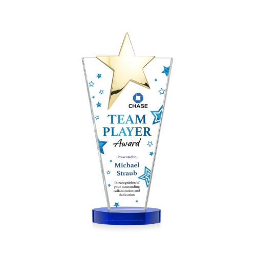 Recognition Awards - Crystal Awards - Mantella Gold Star VividPrint™ Award - Blue