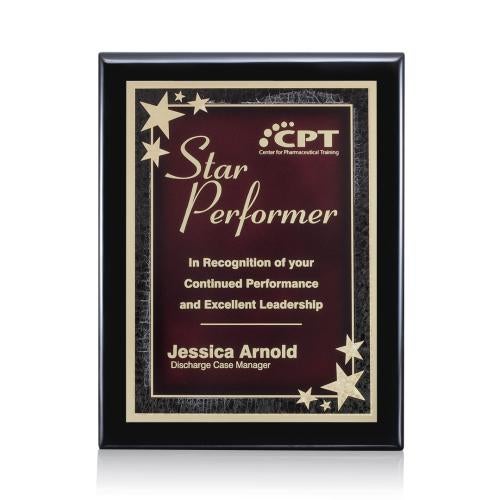 Plaque Awards - Retirement Plaques - Oakleigh/Starburst - Black/Red