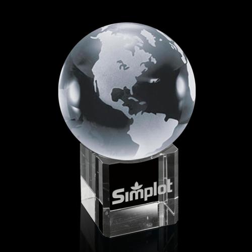 Recognition Awards - Crystal Awards - Globe On Cube Award