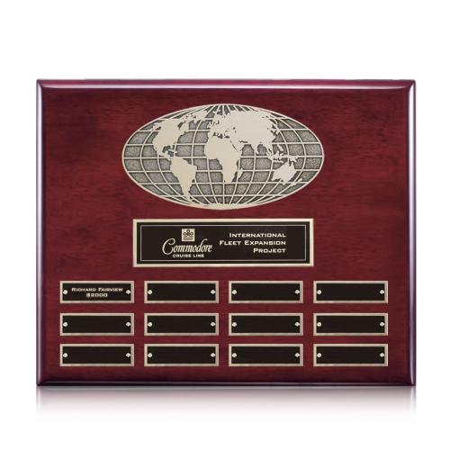 Plaque Awards - Retirement Plaques - World (Horiz) Perpetual - Rosewood Finish